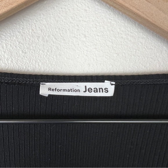 Reformation Black Ribbed Square Neck Top - Picture 4 of 6